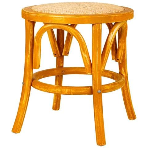 Sgabello In Legno E Seduta In Rattan Marrone D40x45h - Foto 1