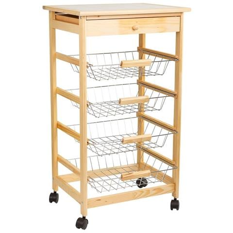Carrello Da Cucina In Legno Di Pino Marrone 47x37x85 - Foto 1