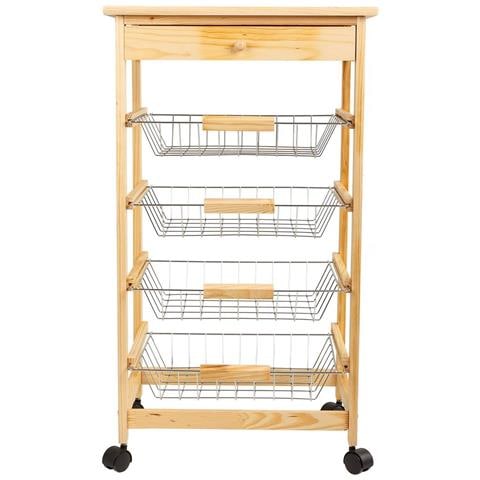 Carrello Da Cucina In Legno Di Pino Marrone 47x37x85 - Foto 2