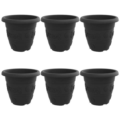 Vaso Rotondo per Fiori 6 pcs Nero Ø 26 x 21.5 cm Plastica - Foto 1