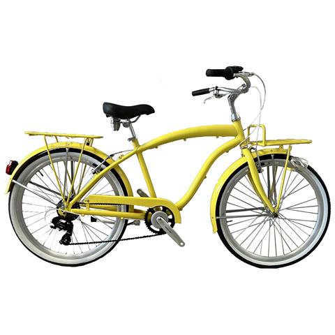 Bici Alluminio Da Uomo Misura 26 City Bike Bicicletta Beach Cruiser Stile Americano Cambio 7v Completa Di Accessori Luci A Led - 46 Giallo Zolfo - Foto 1