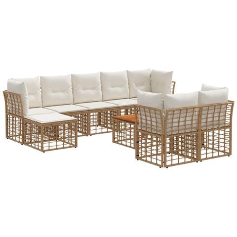 Set di divani da esterno 10 pcs Naturale e Bianco Crema - Foto 1