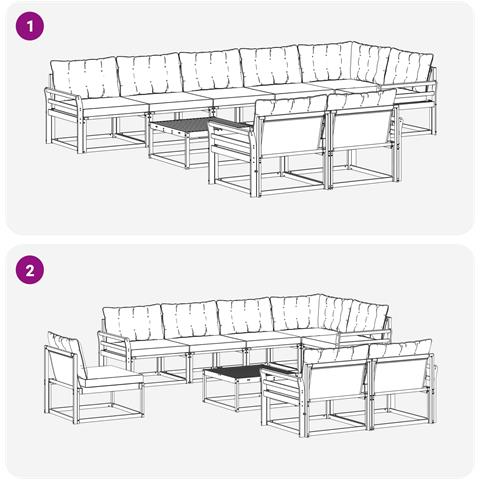 Set di divani da esterno 9 pcs Bianco e Nero 79 x 79 x 37 cm - Foto 9