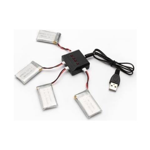 4 Pezzi Batterie Lipo Ricaricabili 3.7v, 500mah + 1 Caricatore 1 To 4 Per Rc Droni Quadricotteri Syma X5 X5c X5sc X5sw, Cheerson Cx-30w, Skytech M68, Wltoys F949 - Foto 5