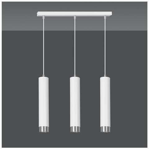 Lampada A Sospensione Kibo - Bianco, Cromo - Acciaio Verniciato A Polvere - 45x100x6 Cm - Foto 2
