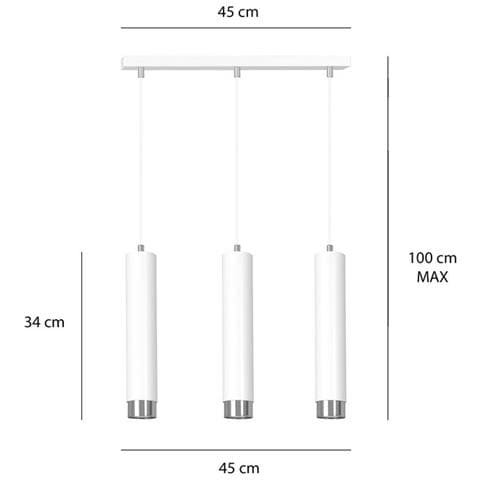 Lampada A Sospensione Kibo - Bianco, Cromo - Acciaio Verniciato A Polvere - 45x100x6 Cm - Foto 8