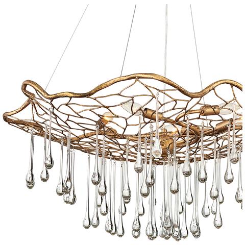 Lampadario Contemporaneo Laguna Acciaio Oro Brunito Vetro 6 Luci E14 - Foto 2