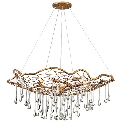 Lampadario Contemporaneo Laguna Acciaio Oro Brunito Vetro 6 Luci E14 - Foto 1