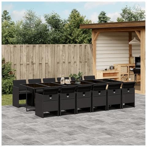 Set da Pranzo da Giardino 13pz con Cuscini Nero in Polyrattan - Foto 1