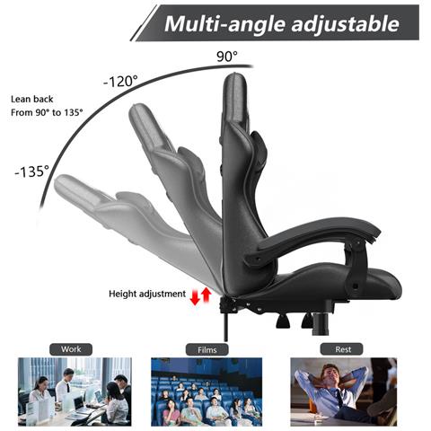 Sedia Ufficio Bracciolo Regolabile, Poltrona Ergonomica Con Supporto Lombare, Schienale Reclinabile E Altezza Regolabile, Rotelle Girevoli A 360°- Grigio - Foto 2