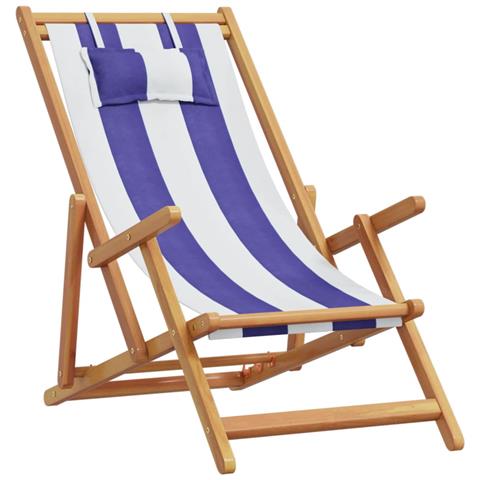 Sedia da Spiaggia Pieghevole Blu /Bianco in Eucalipto e Tessuto - Foto 1