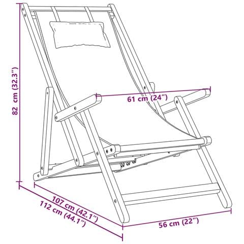 Sedia da Spiaggia Pieghevole Blu /Bianco in Eucalipto e Tessuto - Foto 10