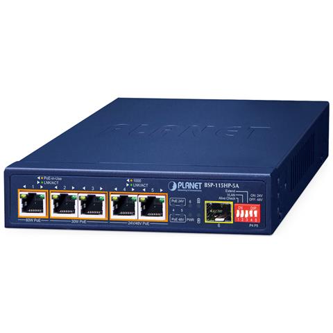 BSP-115HP-5A switch di rete Non gestito Gigabit Ethernet (10/100/1000) Supporto Power over Ethernet (PoE) Blu - Foto 1