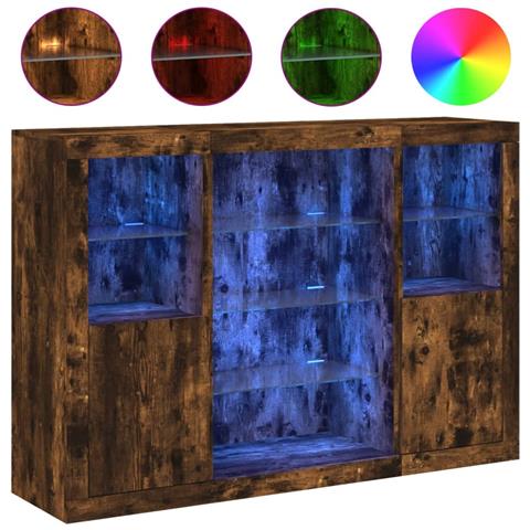 Credenze Con Luci Led 3 Pz Rovere Fumo In Legno Multistrato - Foto 2
