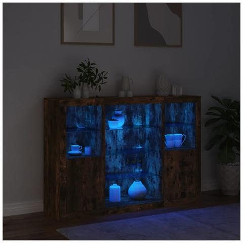 Credenze Con Luci Led 3 Pz Rovere Fumo In Legno Multistrato - Foto 3
