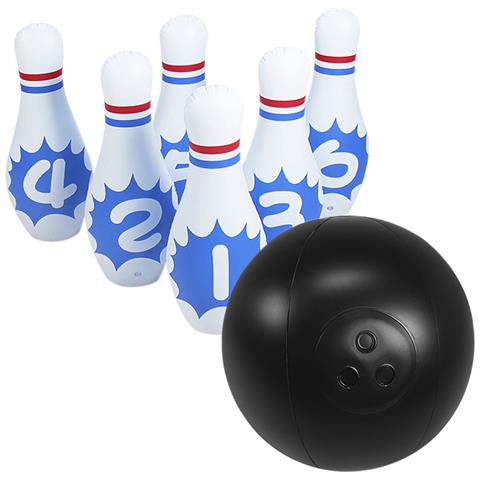 Gioco Di Bowling Gonfiabile, Palla E 6 Birilli. 18x18x24 Centimetri. Colore Bianco - Foto 1
