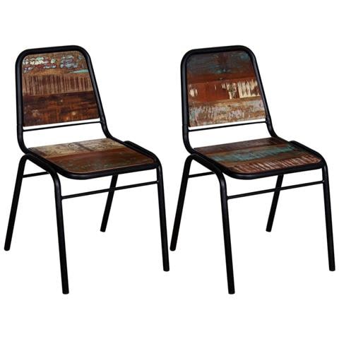 Sedie Da Pranzo 2 Pz In Legno Massello Di Recupero - Foto 1