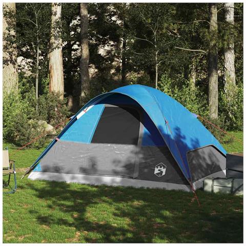 Tenda da Campeggio a Cupola per 4 Persone Blu Impermeabile - Foto 2