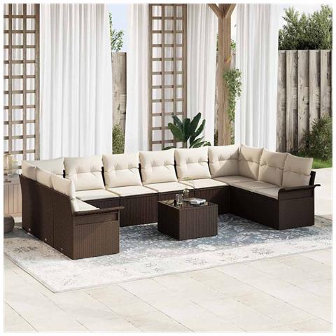 Set di Divani da Giardino  con 10 pezzi e Cuscini Grigio in Rattan, Divano da Giardino a 2 posti con Spazio di Stoccaggio e Cuscini Marrone in Rattan - Foto 2