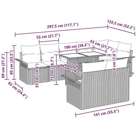 Set di divani da giardino 9 pezzi con cuscini in rattan sintetico nero, Divano da giardino a 2 posti con contenitore e cuscini in rattan sintetico nero - Foto 9