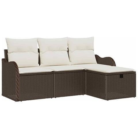 Set divano giardino 4 pezzi con cuscini marrone polyrattan, Divano giardino 2 posti con contenitore e cuscini marrone polyrattan - Foto 1