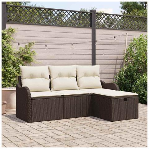 Set divano giardino 4 pezzi con cuscini marrone polyrattan, Divano giardino 2 posti con contenitore e cuscini marrone polyrattan - Foto 2
