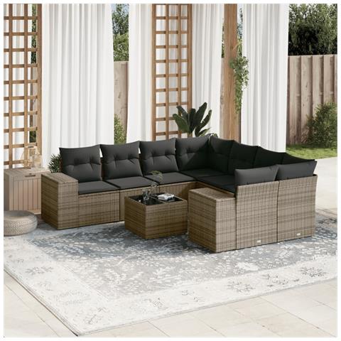 Set Divano da Giardino 9 pz con Cuscini Grigio in Polyrattan - Foto 2