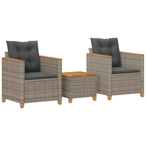 Set da Bistrò 3 pz con Cuscini Grigio Polyrattan e Legno Acacia - Foto 1