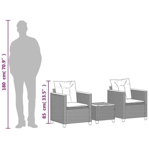Set da Bistrò 3 pz con Cuscini Grigio Polyrattan e Legno Acacia - Foto 9