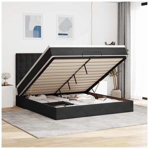 Struttura Letto Pouf con Materassi Nero 180x200 cm in Velluto - Foto 2