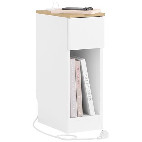 Sobuy Comodino Stretto Con Larghezza Di 20 Cm, Tavolo Ausiliario Con Cassetto, Comodino Con Porte Usb, Per Camera Da Letto E Soggiorno, Colore Bianco E Legno, Dimensioni 20 X 35 X 60 Cm Fbt111-e-wn - Foto 1