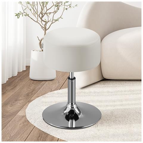 Sgabello Make Up Toeletta Seduta Comoda Sgabellino Rotante Bianco Portata 130kg - Foto 1