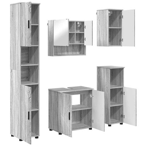 Set di mobili per il bagno 5 pcs Grigio sonoma 61 x 35 x 64 cm - Foto 1