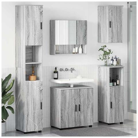 Set di mobili per il bagno 5 pcs Grigio sonoma 61 x 35 x 64 cm - Foto 2