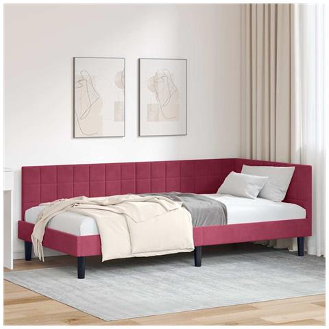 Cornice del letto ad angolo Rosso vino 100 x 200 cm Velluto - Foto 2