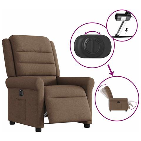 Poltrona Elettrica Reclinabile Marrone in Tessuto - Foto 9