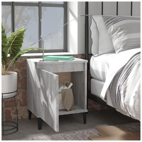 Lusso Casadino -  Comodino Con Gambe In Metallo Grigio Sonoma 40x30x50 Cm - Foto 2