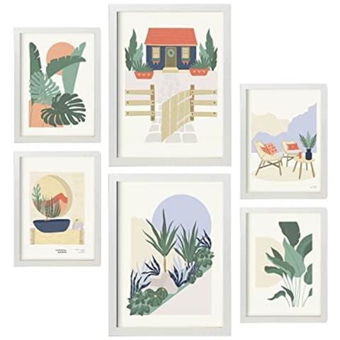 Set Di 6 Stampe Stampe Minimaliste Di Paesaggi E Natura Del Deserto In Colori Pastello Per L'interior Design A3 & A4 Cornice Bianca - Foto 1