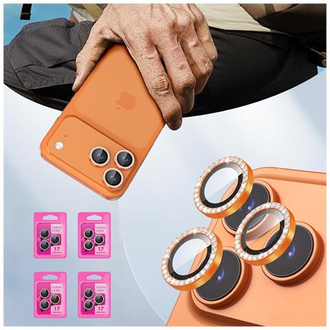 Protezione Obiettivo Fotocamera Bling Diamond Compatibile Con Iphone 17 Pro / 17 Pro Max - Copriobiettivo In Vetro Temperato Con Strass Argentati - Foto 4