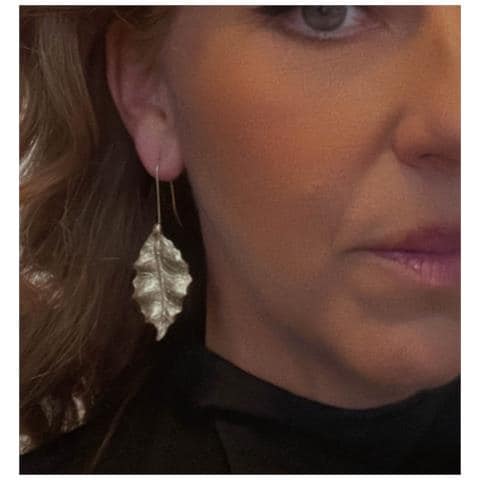 Orecchino A Gancio A Forma Di Foglia Autunnale In Metallo Color Oro - Foto 3