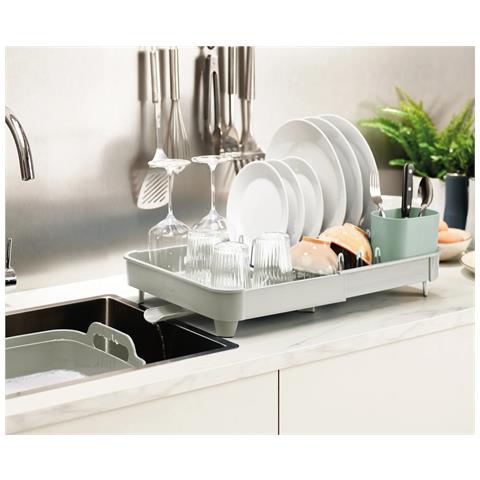 Scolapiatti Extend Espandibile Per Lavello Drenaggio Efficiente Portaposate Prongs Non Abrasivi Colore Pietra Verde - Foto 2