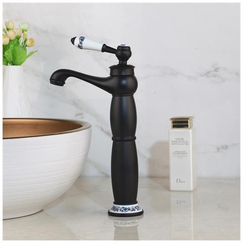 Rubinetto per lavabo da bagno, Blackswan, tipo M246, modello nero opaco con motivo in ceramica bianca, misura 31 cm - Foto 2