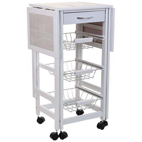 Carrello Da Cucina In Legno Bianco 37/91x37x79h - Foto 1