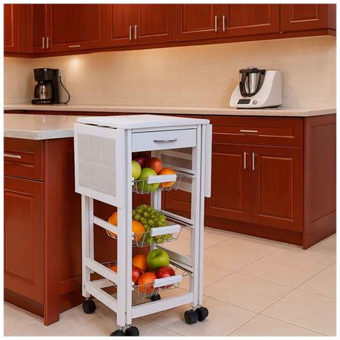 Carrello Da Cucina In Legno Bianco 37/91x37x79h - Foto 2