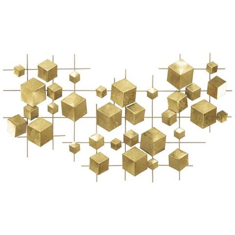 Pannello Decorativo Da Parete Abstract A Cubi Geometrici In Ferro Oro 90x50 Cm - Foto 1
