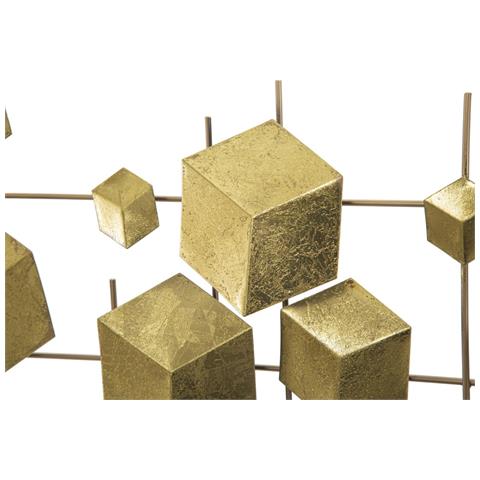 Pannello Decorativo Da Parete Abstract A Cubi Geometrici In Ferro Oro 90x50 Cm - Foto 2