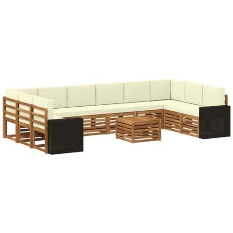 Set di divani da esterno 11 pcs Naturale e Crema Poliestere - Foto 1