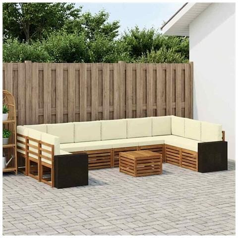 Set di divani da esterno 11 pcs Naturale e Crema Poliestere - Foto 2