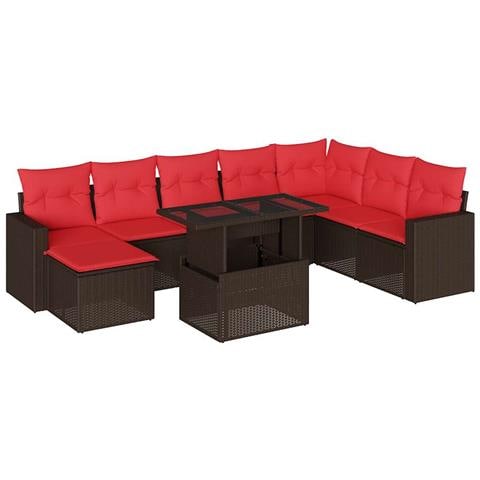 Set Divani da Giardino 9 pz con Cuscini Marrone in Polyrattan - Foto 1