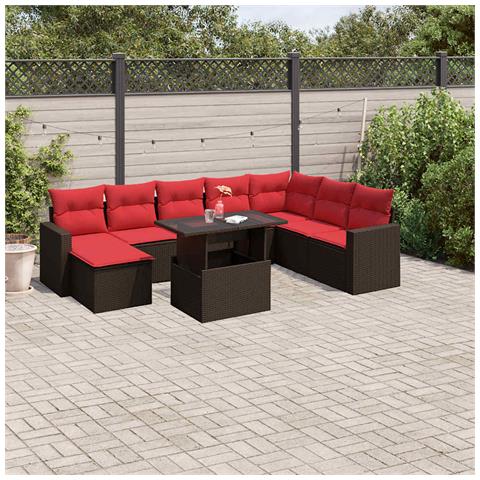 Set Divani da Giardino 9 pz con Cuscini Marrone in Polyrattan - Foto 2
